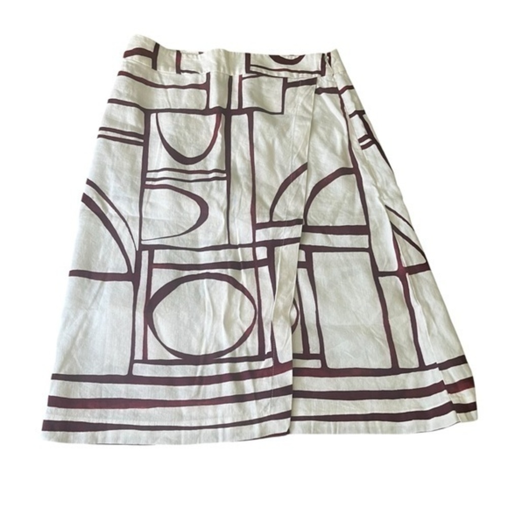Ann Taylor LOFT Geometric Patterned Skirt in White and Burgundy Size 00